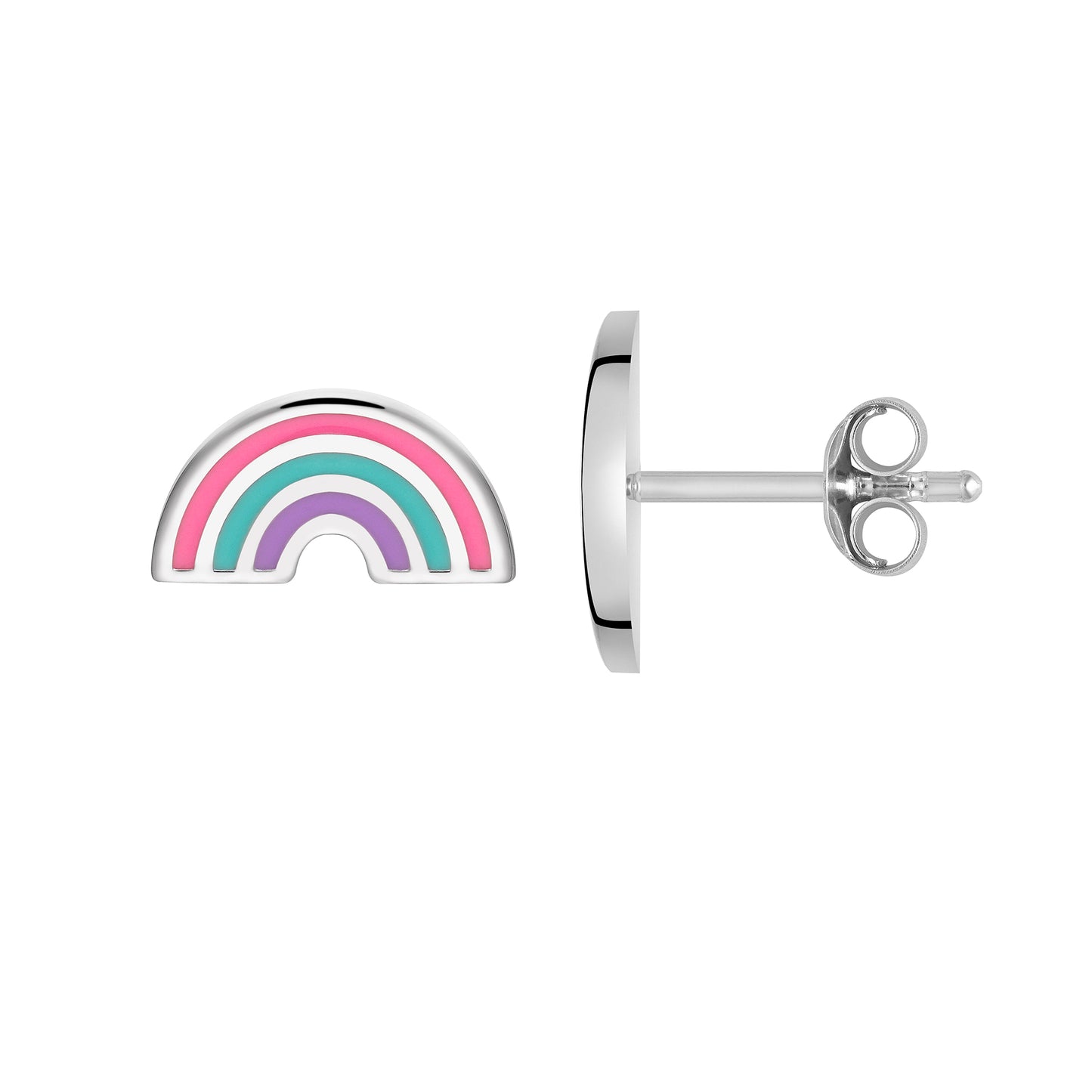 Children's Sterling Silver Pink Green Purple Rainbow Enamel Stud Earrings