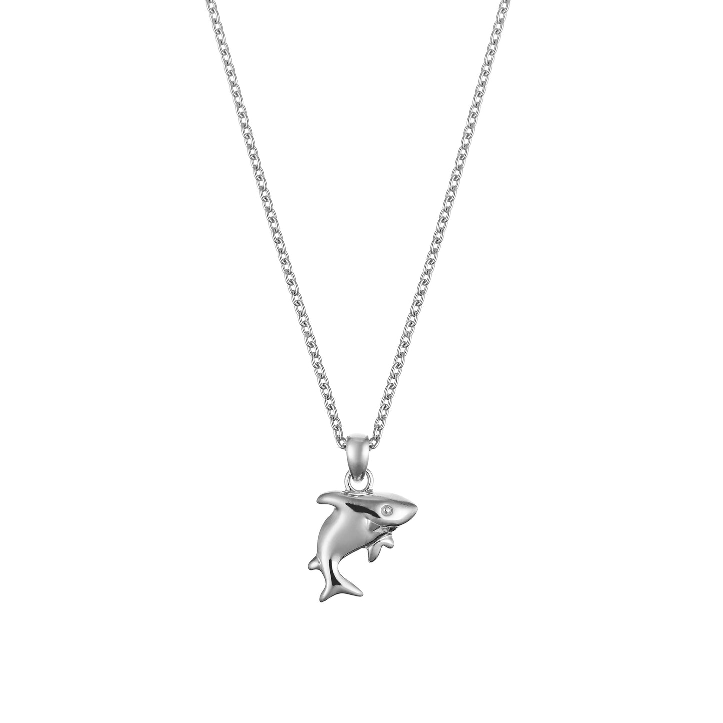 Children's Silver Shark with Smile Pendant on an Extendable Chain Necklace