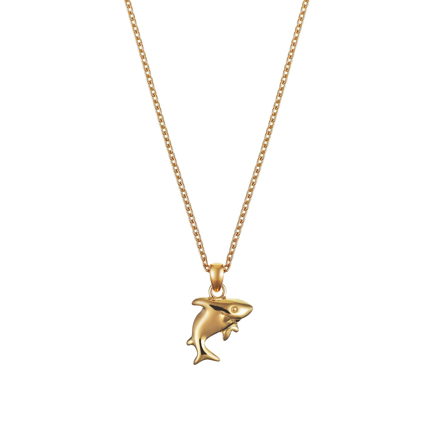 Children's Gold Shark with Smile Pendant on an Extendable Chain Necklace