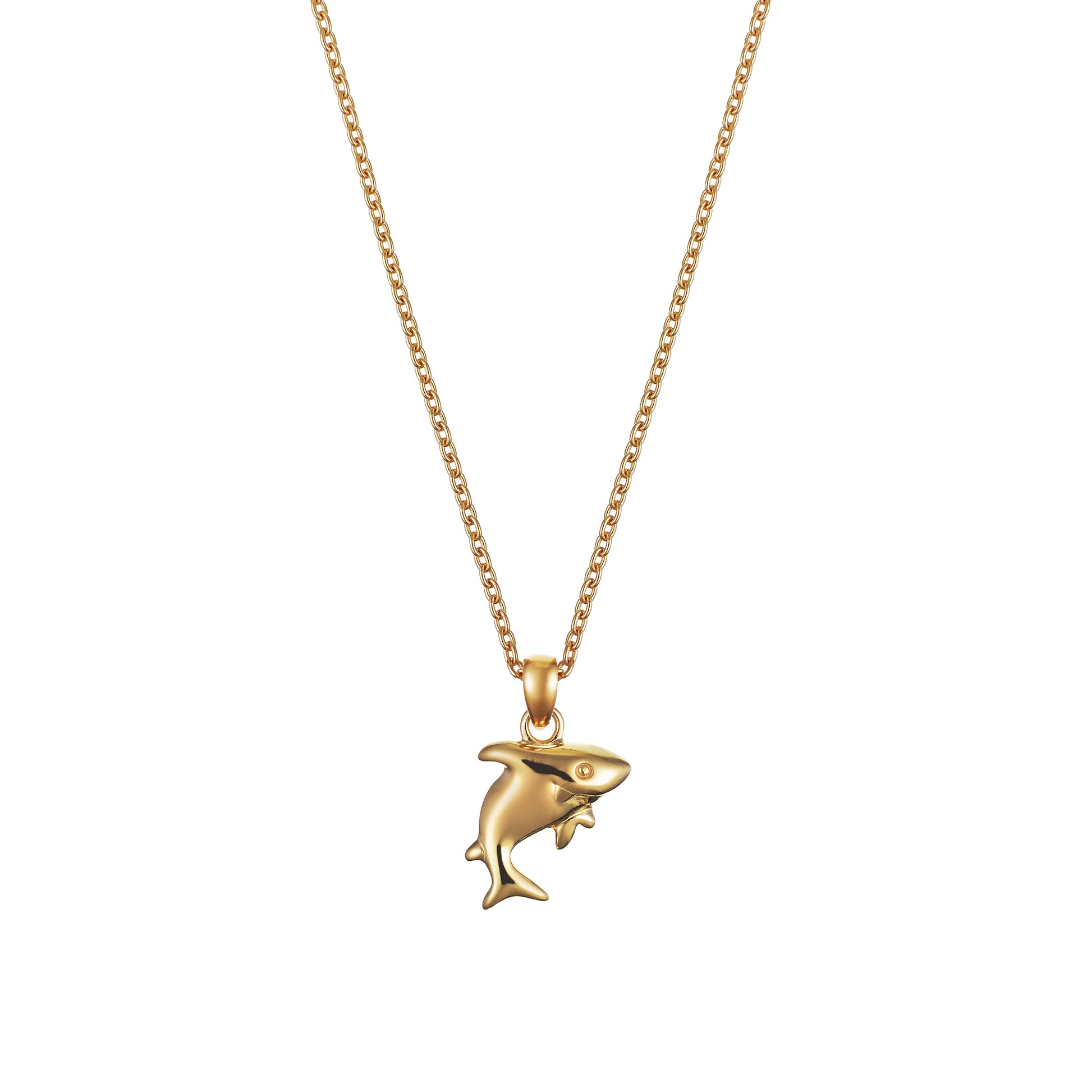 Children's Gold Shark with Smile Pendant on an Extendable Chain Necklace