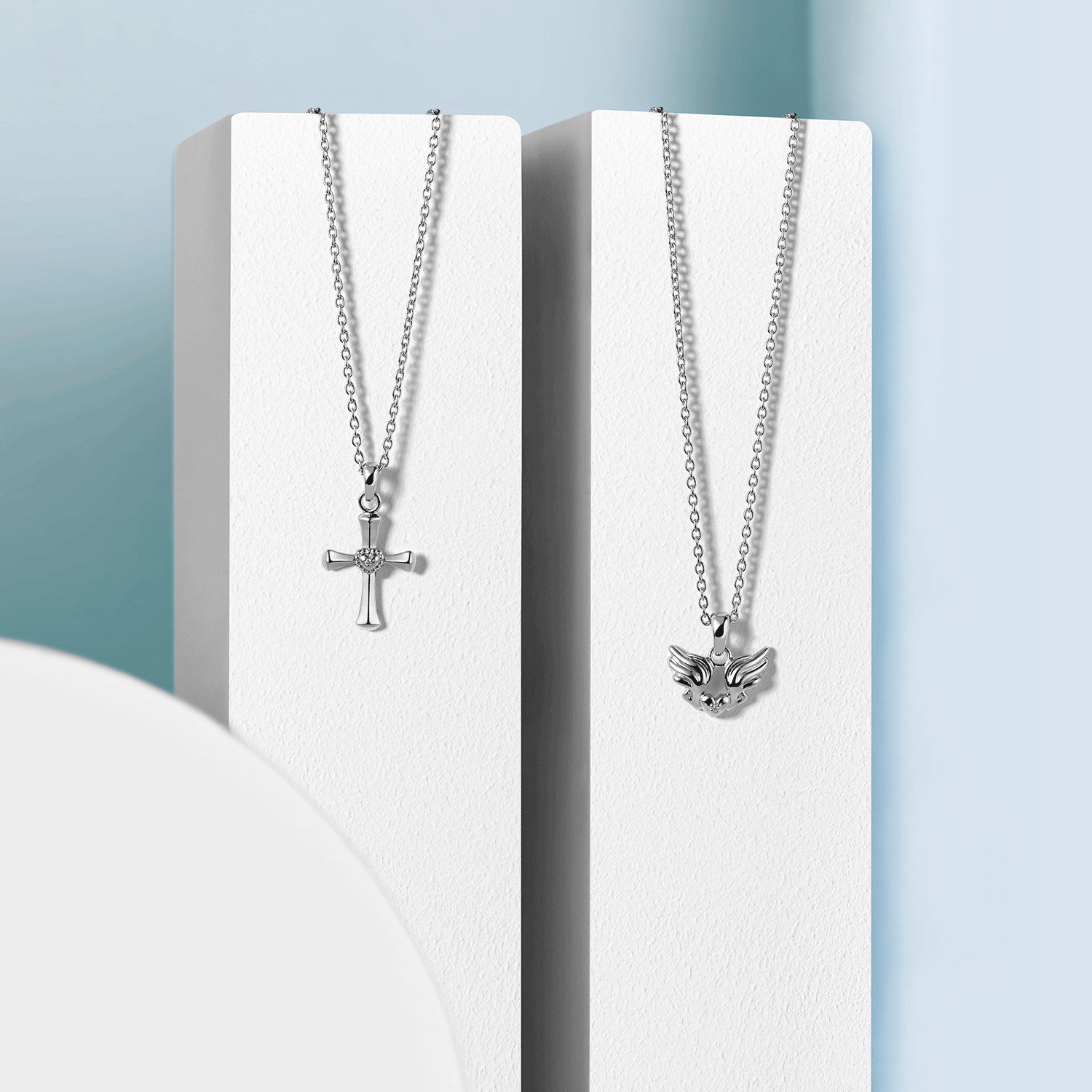 Children’s Religious collection including Sterling Silver Angel Wings with Heart and Cross Pendants on Extendable Chain Necklaces
