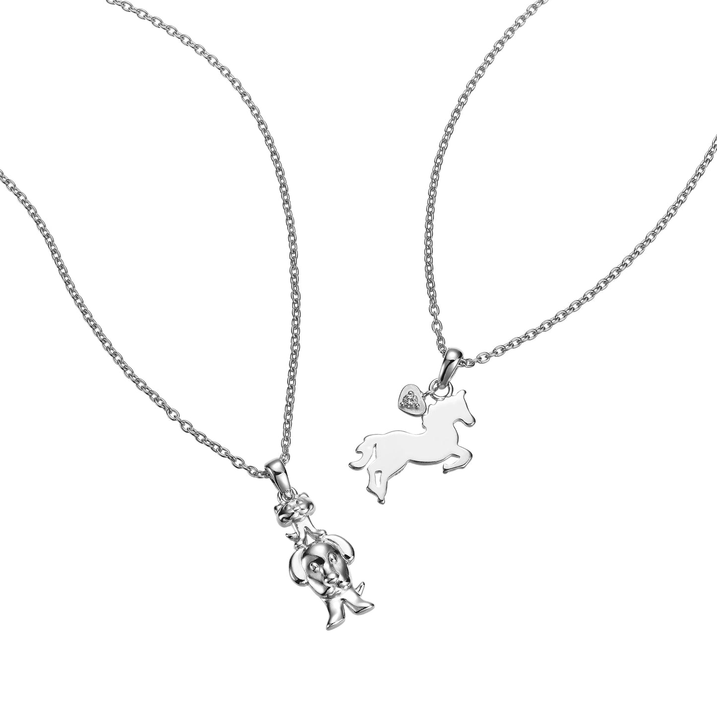 Children's  Sterling Silver Cute Cat and Dog and Horse Pendants on Extendable Chain Necklaces