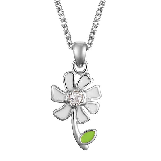 Eleanor Thomas London Jewellery for children, image of sterling silver adjustable necklace with enamel daisy pendant and white sapphire center. 