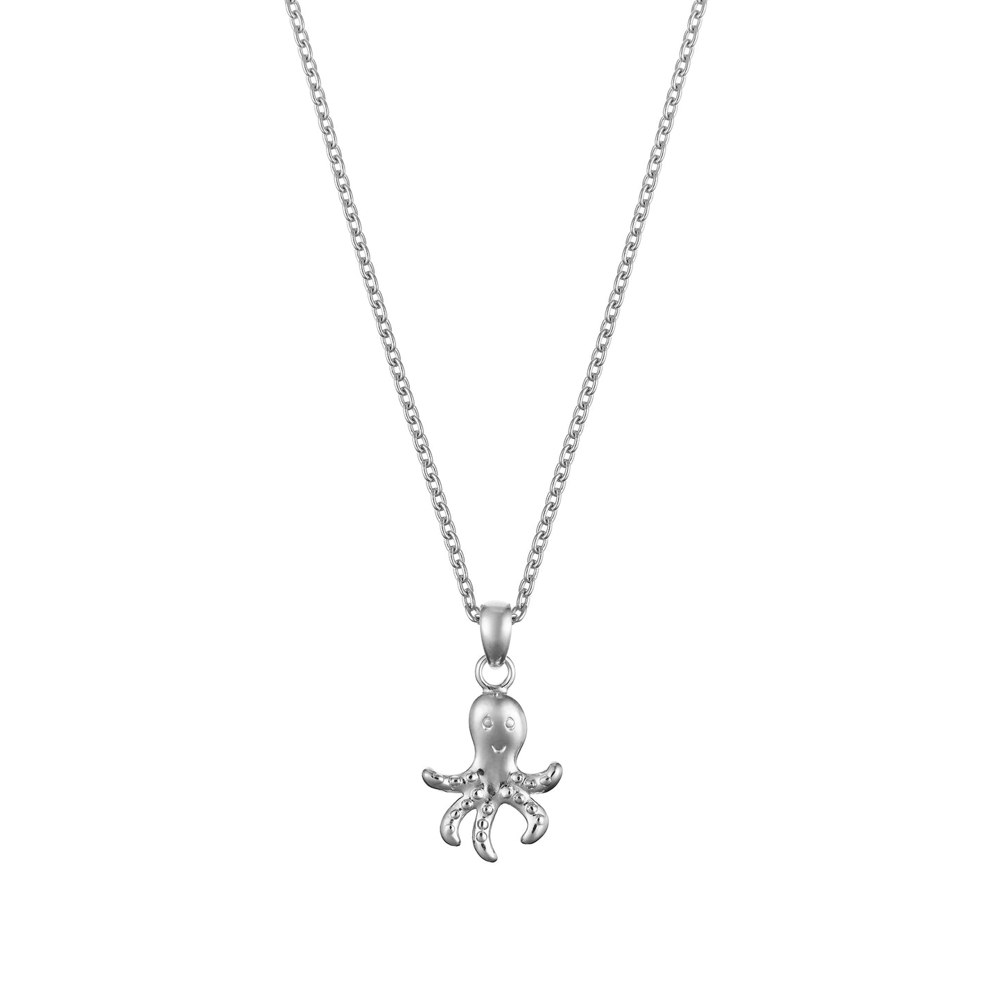 Children's Sterling Silver Octopus with Smile Pendant on an Extendable Chain Necklace