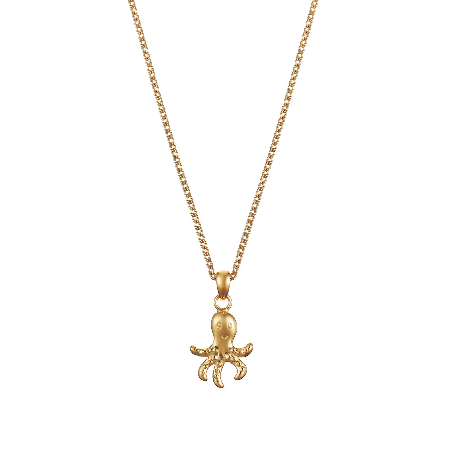 Children's Gold Octopus with Smile Pendant on an Extendable Chain Necklace