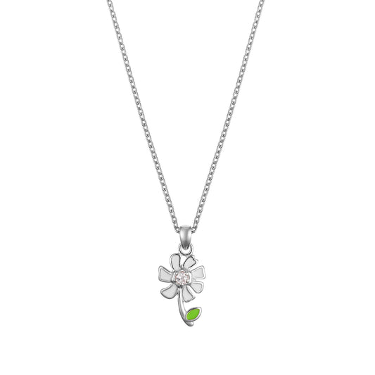 Children's Sterling Silver Sweet Daisy Pendant with Sapphire on an Extendable Chain Necklace