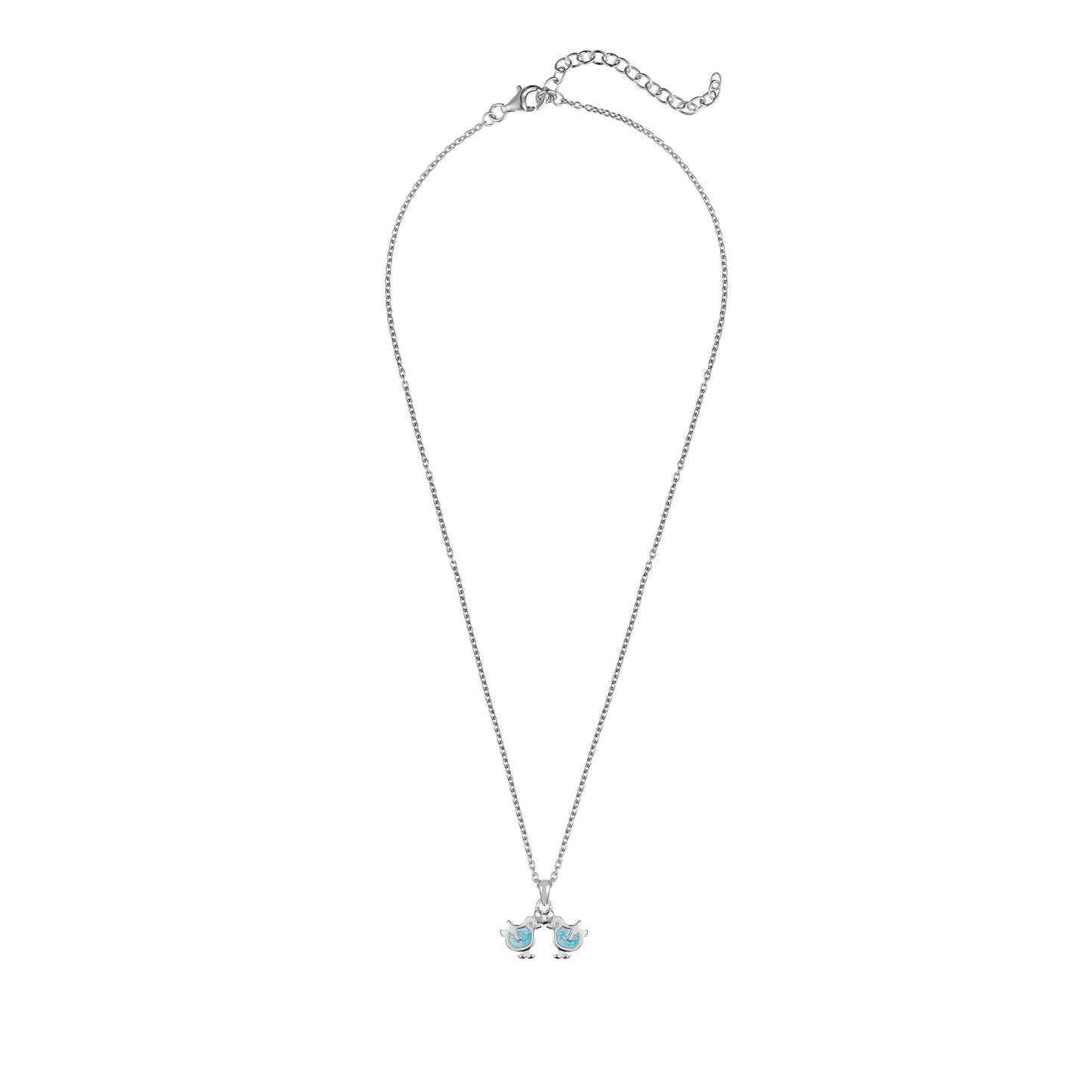 Children's Sterling Silver Love Birds with Diamond Heart and Enamel Pendant on an Extendable Chain Necklace