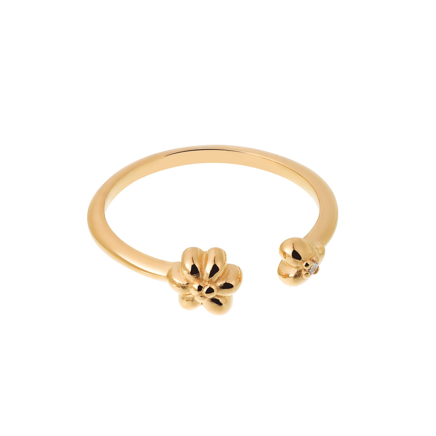 Children's Gold Sweet Flower and Heart with Diamond Open Ring