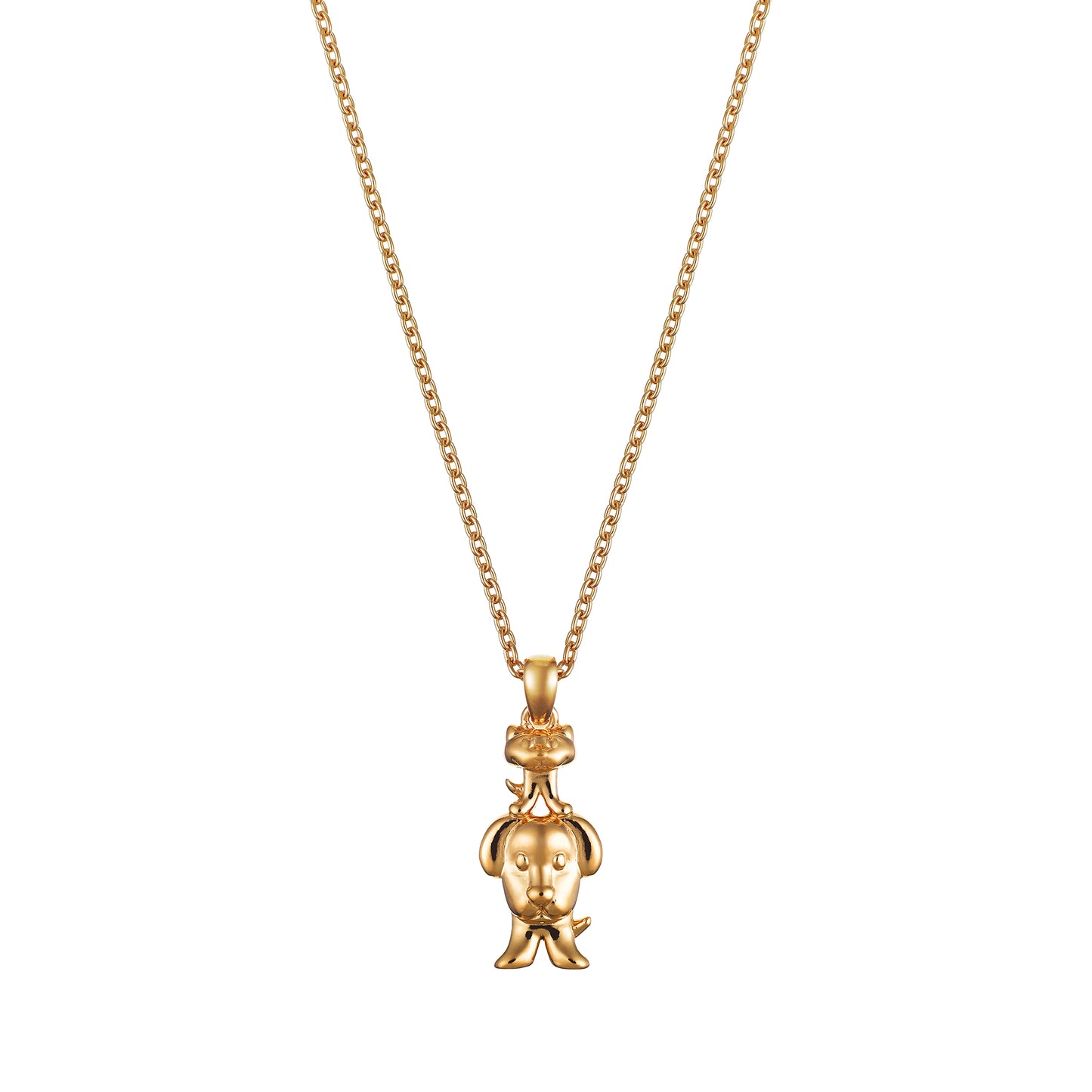 Children’s  Gold Cute Cat and Dog Pendant on an Extendable Chain Necklace