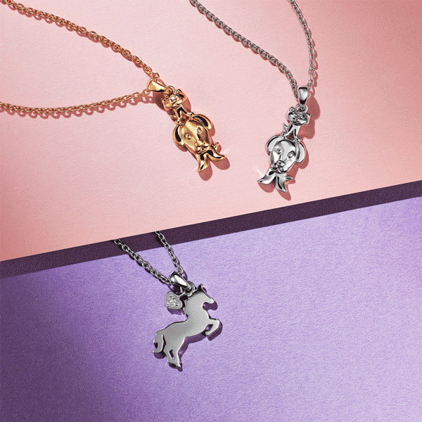 Children's Gold and Silver Cat and Dog and Horse Pendants on adjustable chain necklaces