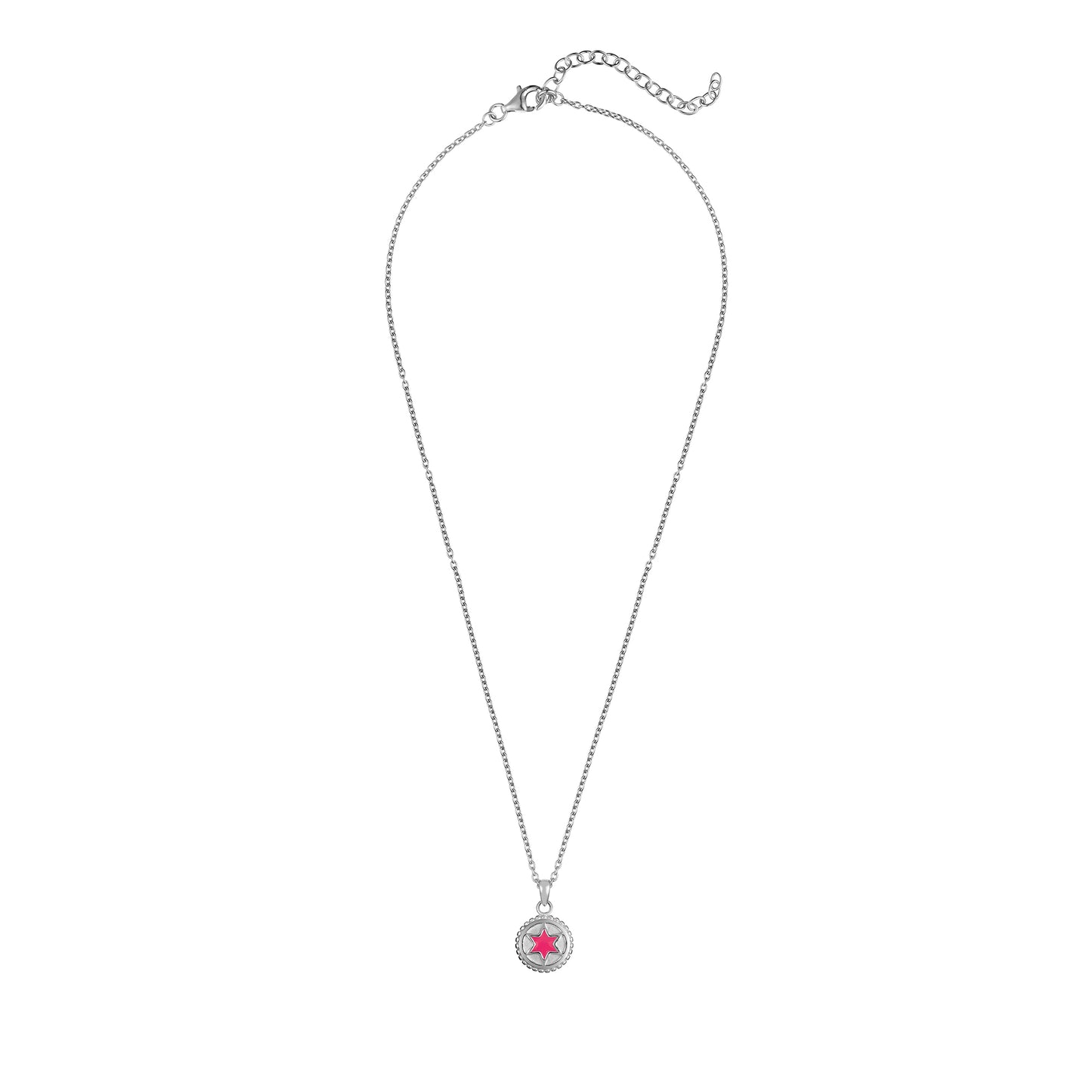 Silver necklace with a pink enamel star of David